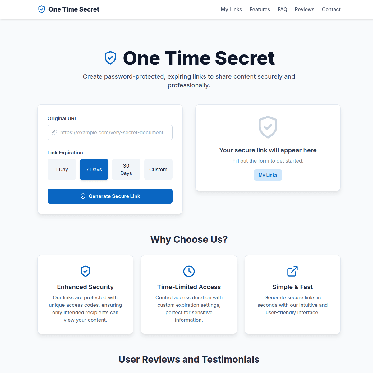 阅后即焚 · OneTime Secret 网站截图